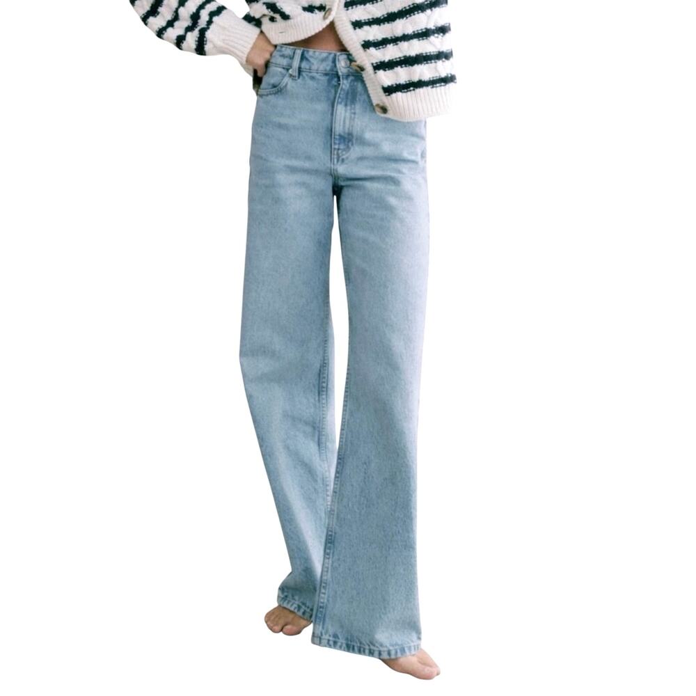 SEZANE Women’s Lightwash Wide Leg High Rise Wide Leg Denim Jeans